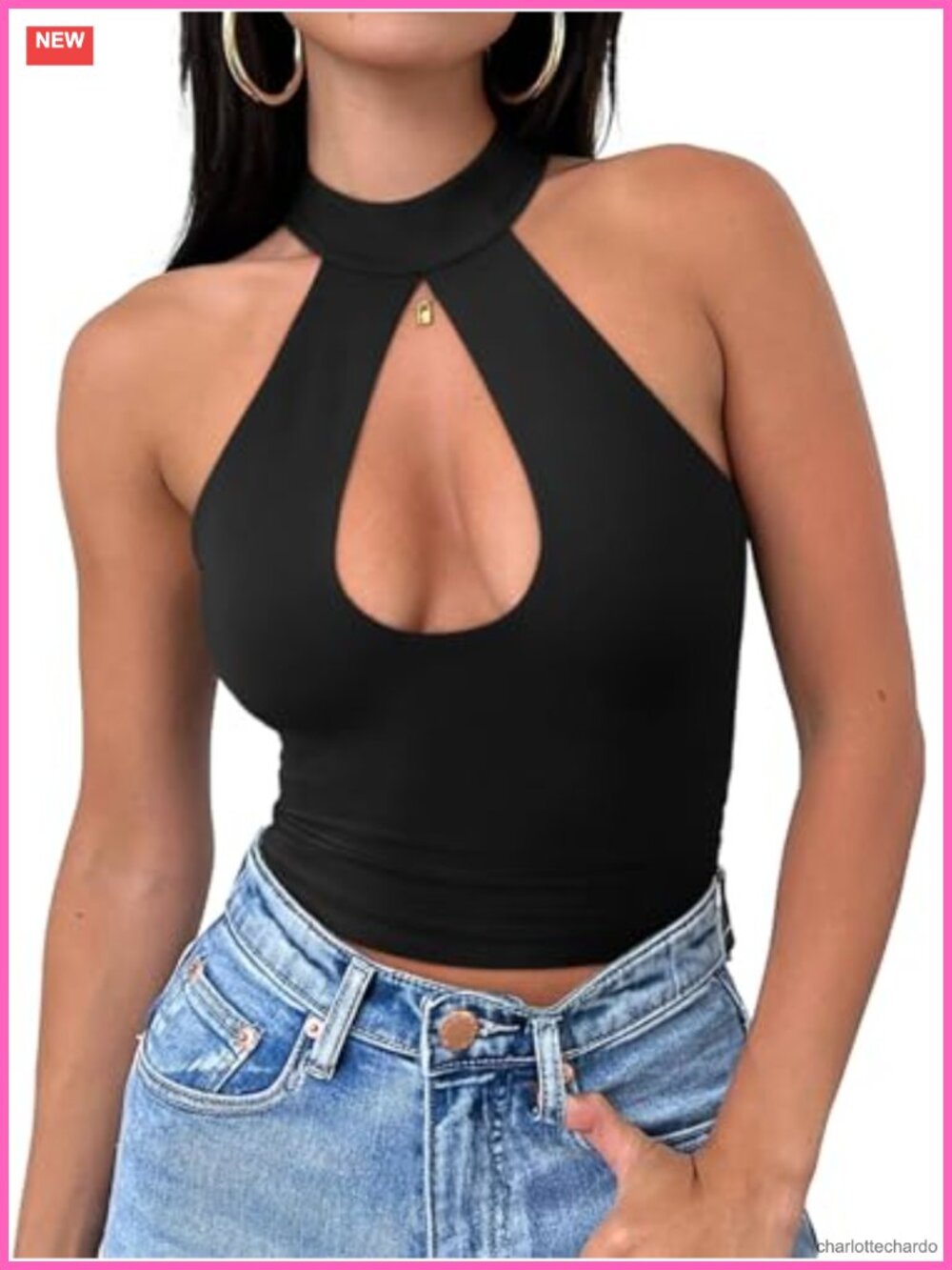 Womens Sexy Halter Crop Top Cut Out Y2K Tank Party Club Top